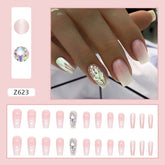 Flashy Studded Gradient Pink Ballet Nails, Sweet Teen Style