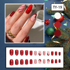 Christmas Red Glitter Santa Hat French Gradient Candy Curve Nail Tips