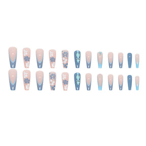 Blue French Long Ballet Wearable Nails Fresh Blue Diamond Fashion Euro Ins Style