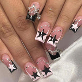 Long Sweet Cool Star French Tip Fake Nails