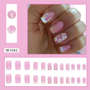 White Minimalist French Gradient Flower Nails Sweet Ins Style