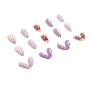 Cute Checkerboard Butterfly Stripe Sunflower Wearable Nails, Finished