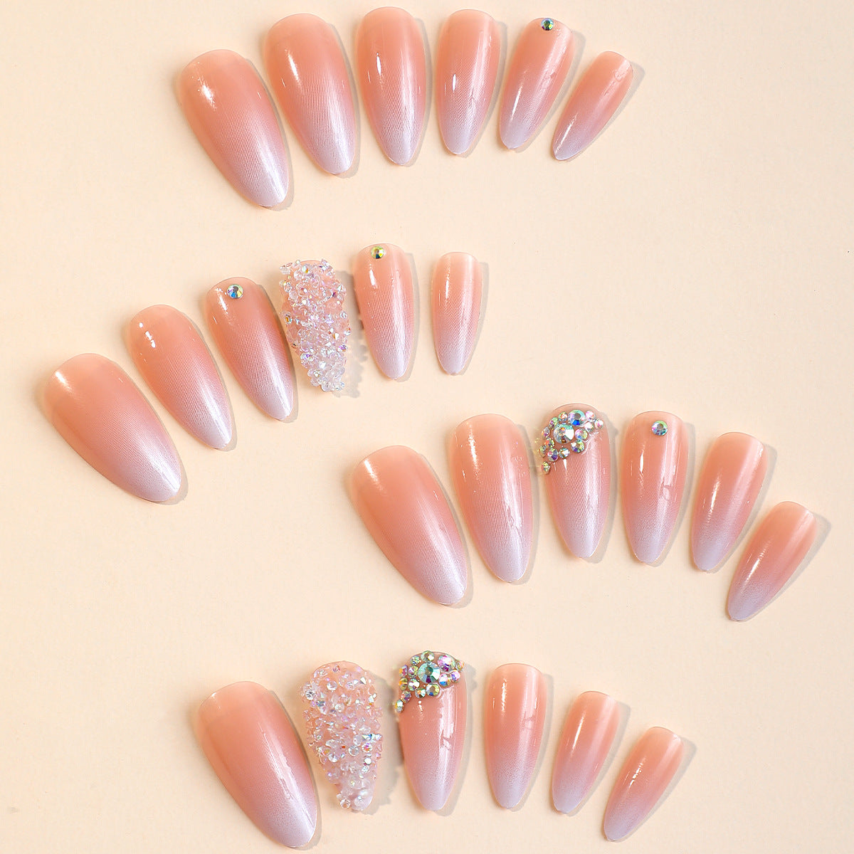 Almond Shaped Gradient Diamond French Nails