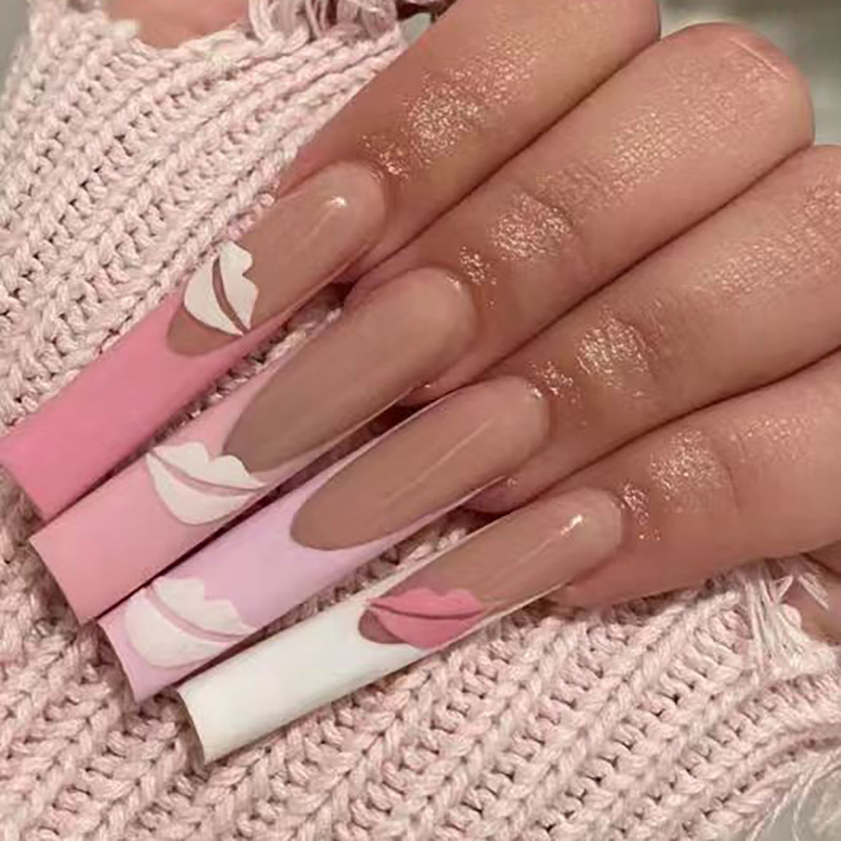 Extra Long Nail Extensions, Lips French Ballet Style