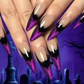 Reusable Purple French Fall Nails for Halloween Bat Theme