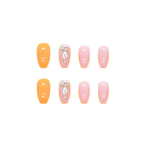 Short Ballet Nails, Diamond-Encrusted, Yellow INS Style, 24 Pieces