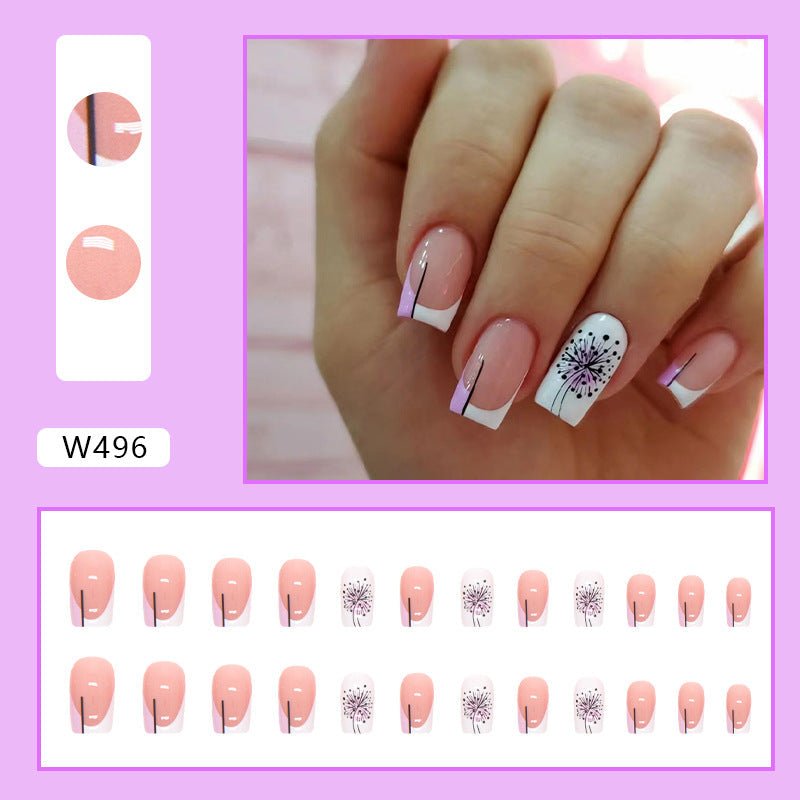 Elegant Light Purple French Nails, Dandelion Design, Square Shape