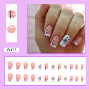 Elegant Light Purple French Nails, Dandelion Design, Square Shape