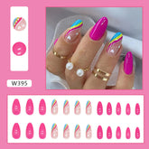 Colorful Ripple Almond Nails, Cute Ins Style, Solid Rose Red