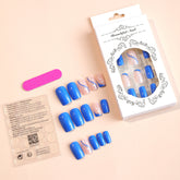 Short Square Nail Tips with Blue-Pink Ombre for Elegance