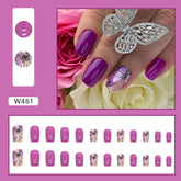 Mid-Length Ins-Style Butterfly Fairy Fall Nails, 24-Piece Multicolor Set