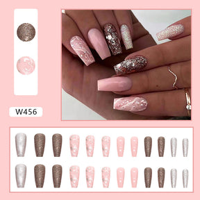 Long Flashy Champagne Ballet Marble Nails, Ins Style Wholesale