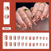 White-Radiant Oval Nail Stickers with Golden Waves