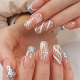 Christmas Nude Shimmer French Tip Snowflake Removable Nails