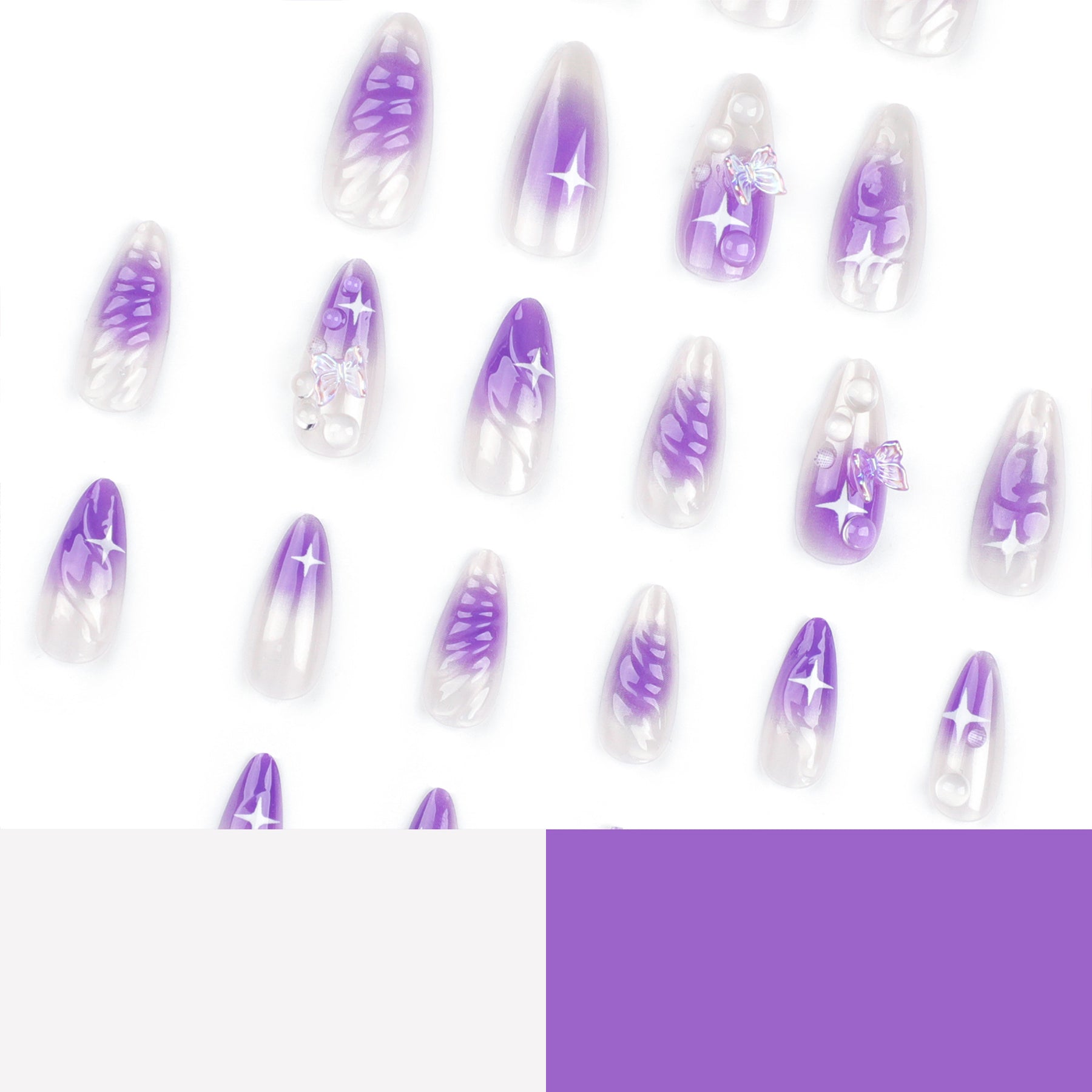 3D Butterfly Purple Ombre Nail Tips