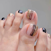 Black Line Gold Powder Toe Nail Wraps for Fall Nails