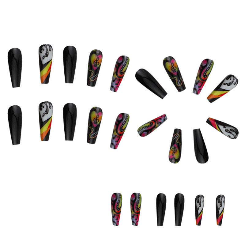 Colorful Music Notes Heart Snake Nail Tips