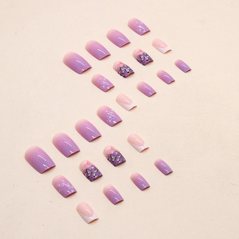 Light Grape Purple Gradient Nails, Medium Length Square, Sweet and Ins Style