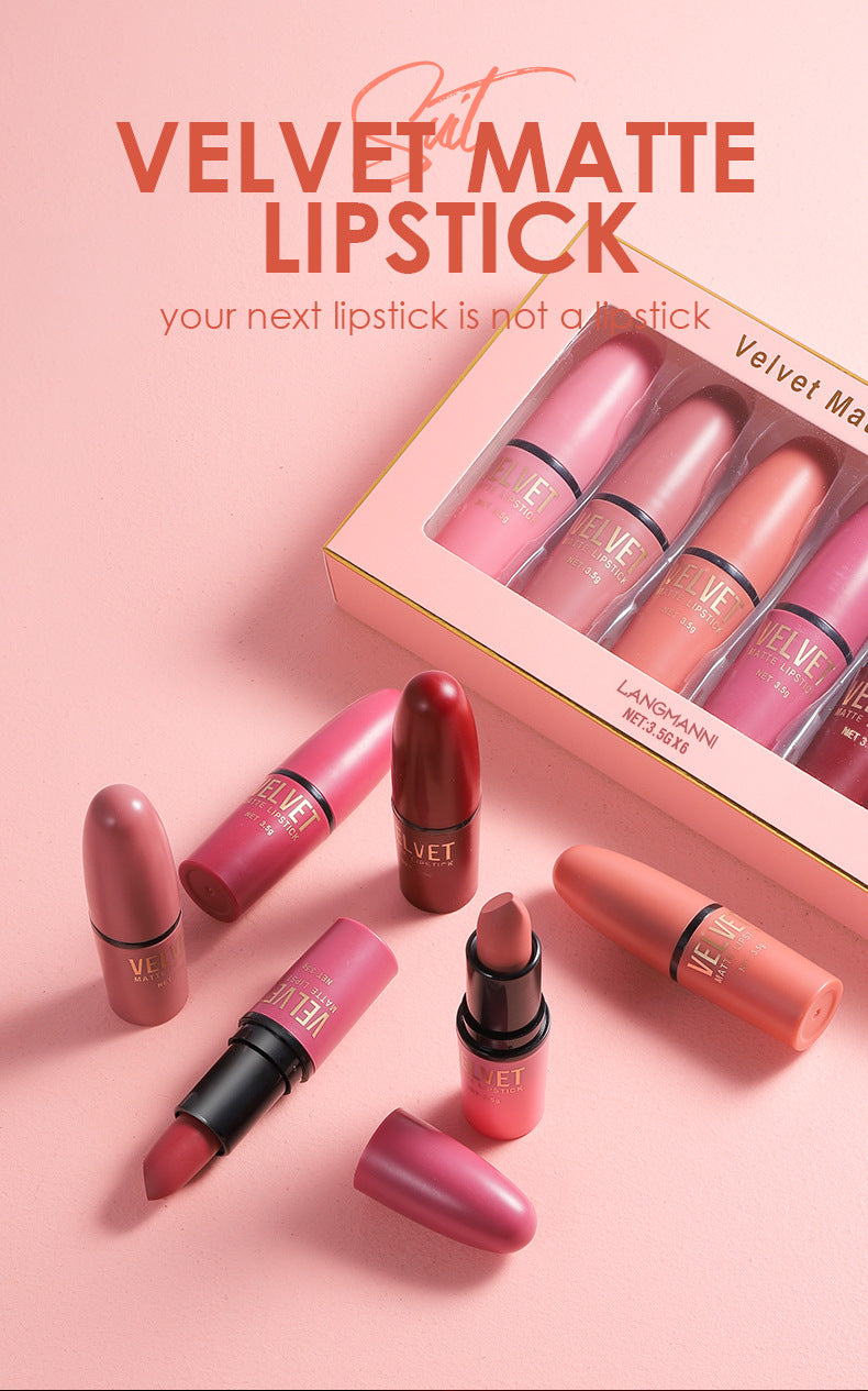 6-Color Matte Lipstick Set - Waterproof Gift Box