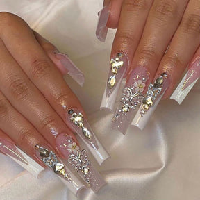 French Water Pipe Nail Tips with Alloy Butterfly Decor