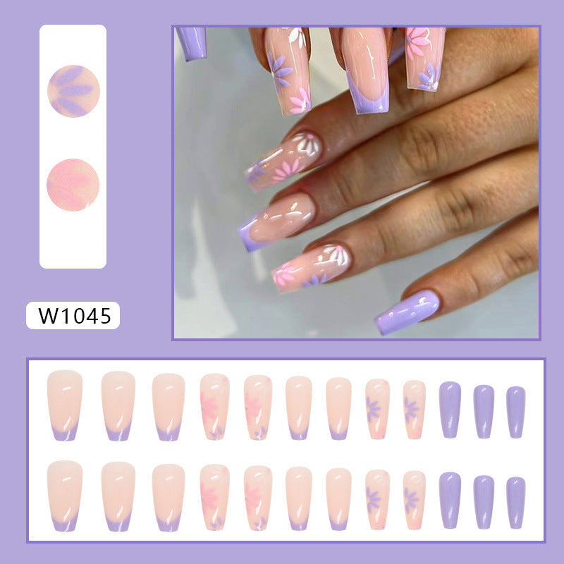 Chic Lavender French Flower Nails, Sweet and Stylish