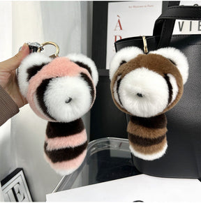 Cute Raccoon Real Rabbit Fur Keychain Toy Bag Charm