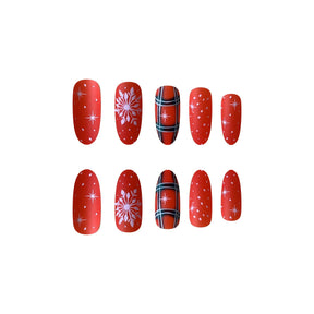 Christmas Plaid Ins Style Snowflake Polka Dot Oval Nails