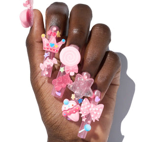 Long Water Pipe Nail Tips with Cute Bear Decor