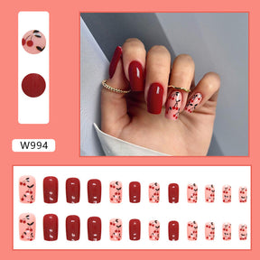 Square Wine Red Flame Cherry Nails, Stylish and Trendy