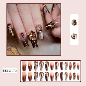 Brown Gradient Sparkly Diamond Nail Tips