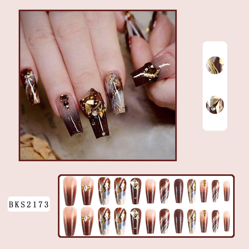 Brown Gradient Sparkly Diamond Nail Tips