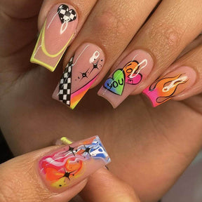 Removable Heart, Star, Flame, Zebra Print Cartoon Nail Tips