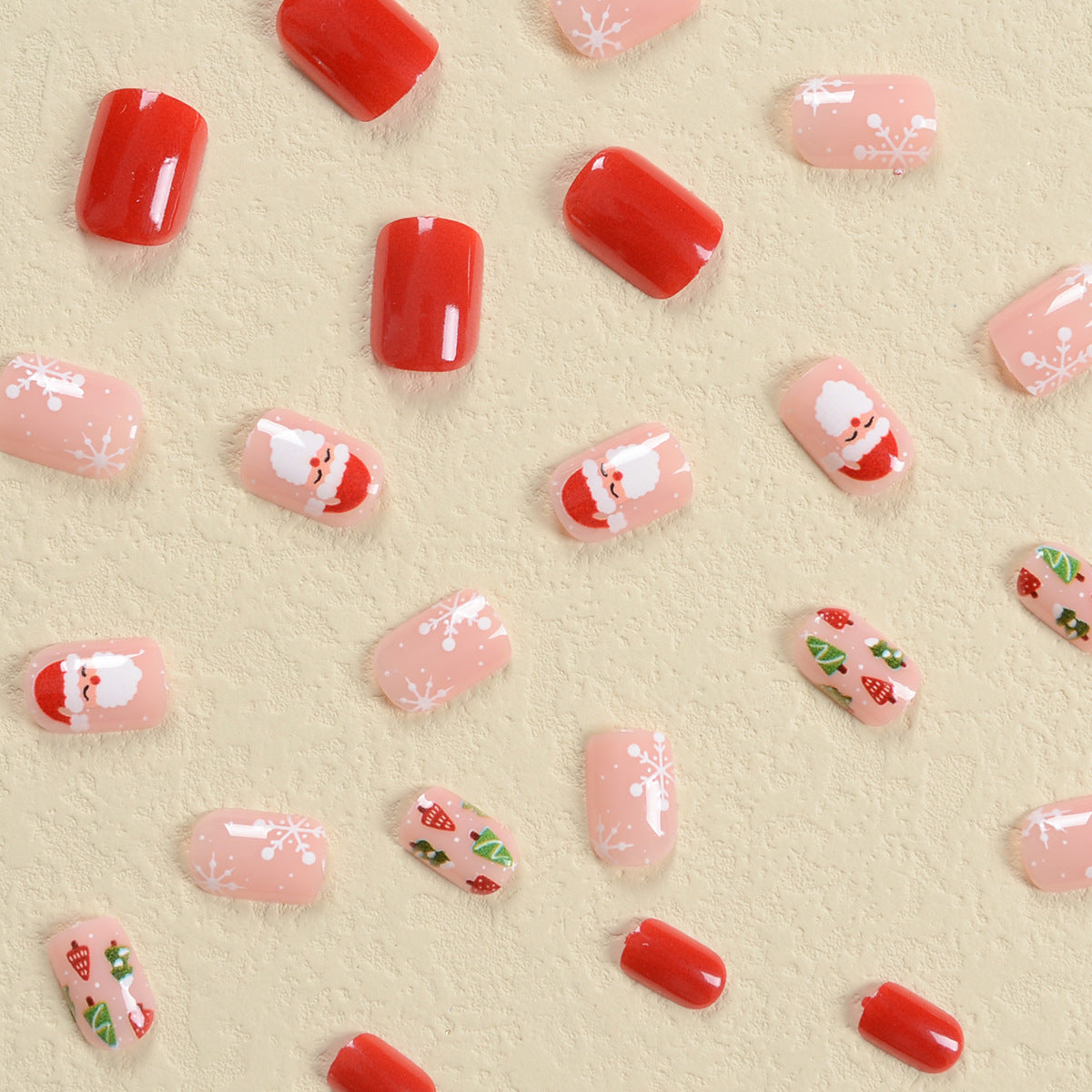 Cute Santa and Christmas Tree Nails, White Snowflakes