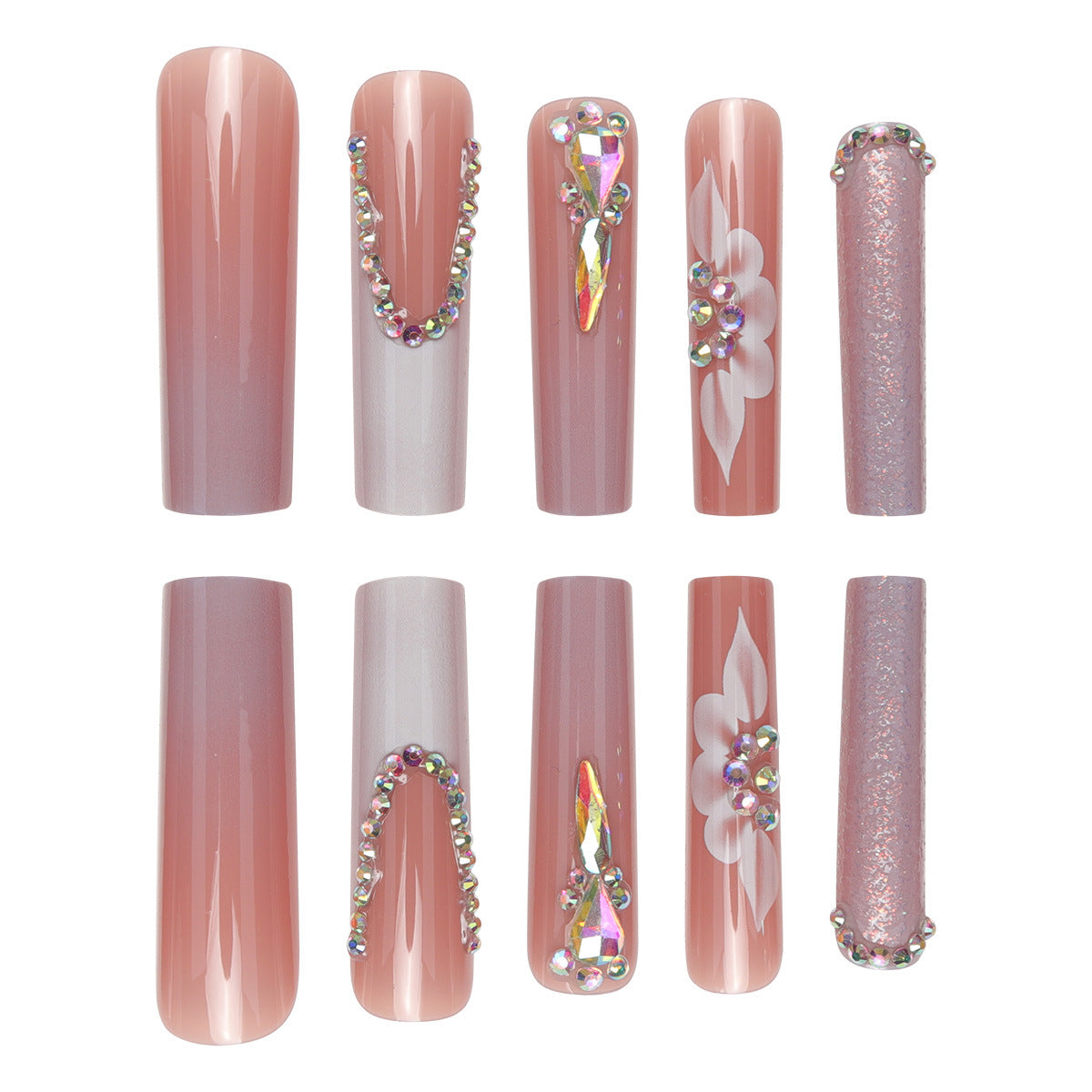 Waterpipe Fall Nails with Rhinestones, Glitter, and Floral Designs