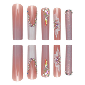 Waterpipe Fall Nails with Rhinestones, Glitter, and Floral Designs