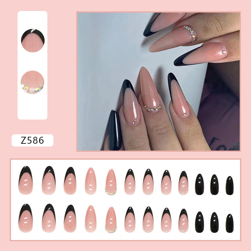 Sweet & Cool Black French Almond Fall Nails - 24 Pieces