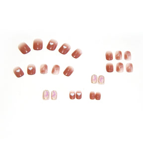 Rose Bean Pink Heart Gradual Blush Fall Nails, 24-Piece Removable Set