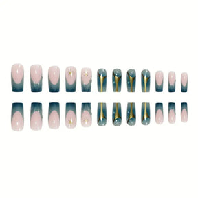 Classic Blue-Green Gradient Gold Stripe Resin Star Nail