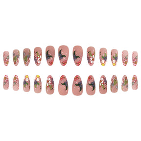 Spring Summer Floral Polka Dot Pink Matte Almond Nail Tips