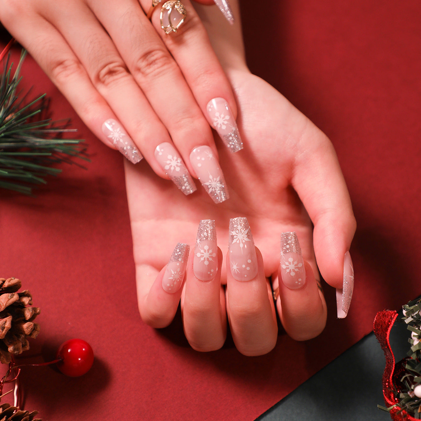 Christmas Press-On Fall Nails Set with Nail Tips