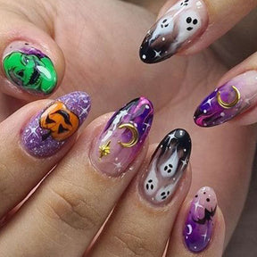 3D Pumpkin Ghost Halloween Nail Tips