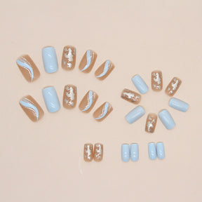 Mid-Length Euro Square Nails Super Glitter Shards Solid Color Wearable Nails 24-Piece Box