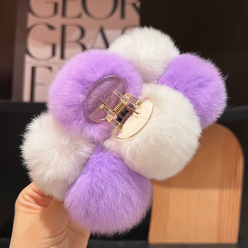 Real Rabbit Fur Large Hair Clip Winter Fashion Accessory