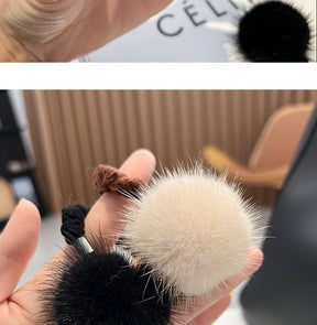 Cute Real Mink Fur Hair Tie Winter Fashion Accessory