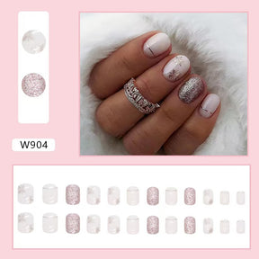 Short Square Sparkle Snowflake Nail Tips for Christmas