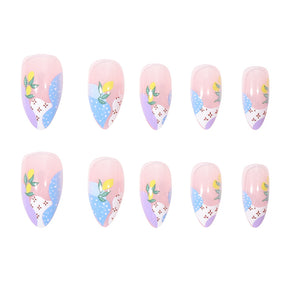 24-Piece Digital Printed Flower Nail Extensions, Trendy Design