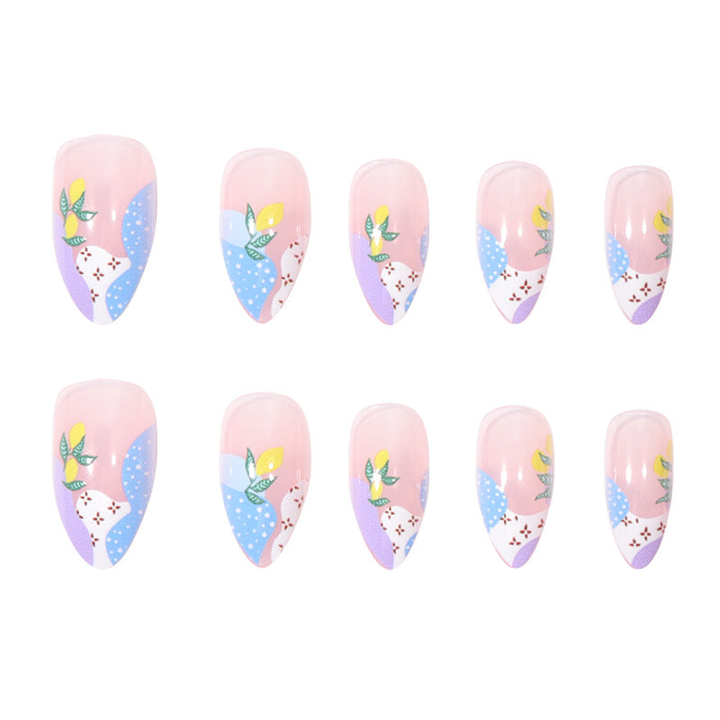 24-Piece Digital Printed Flower Nail Extensions, Trendy Design