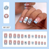 Blue Cute Bear Heart Nails, Mid-Length French Square