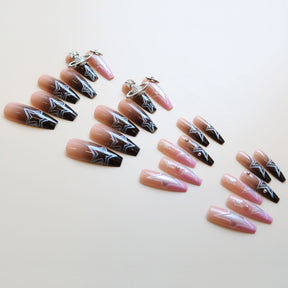 Pink Silver Galaxy Nail Tips, 24 Pieces Finished