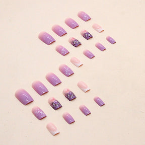 Mid-Length Grape Purple Gradient Ins-Style Fall Nails, 24-Piece Set